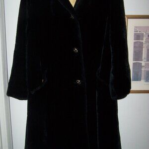 Aristocrat Three Front Button-up Vintage Black Fur Coat by The Addis Company